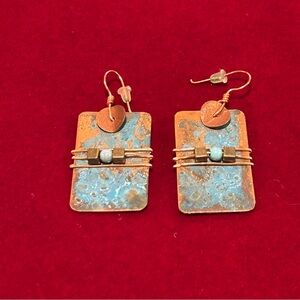 Handcrafted Copper and Blue Rectangular Earrings. Clearwater Design -Kim Shimizu